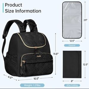 Lansinoh Black Quilted Backpack with Gold Accents new